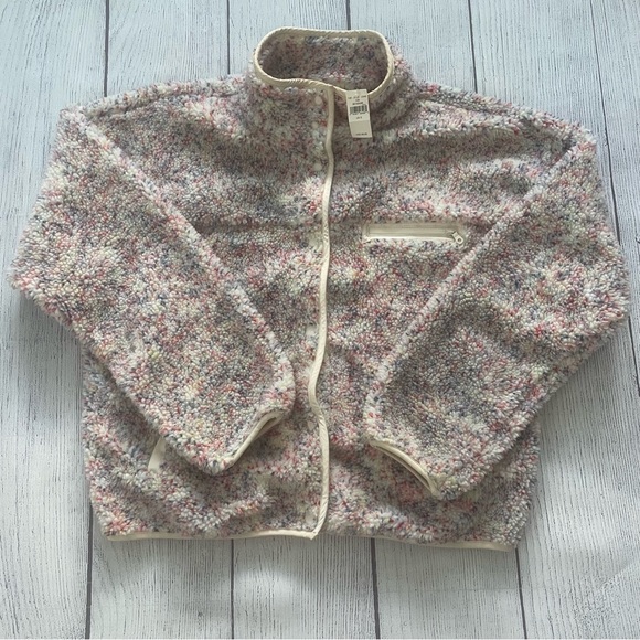 Offline by Aerie Cream Speckled Snap Up Cozy Sherpa Jacket Size Small - Picture 1 of 12